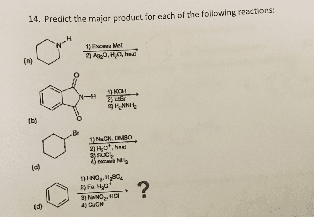 Oneclass Predict The Major Product For Each Of The Following Reactions