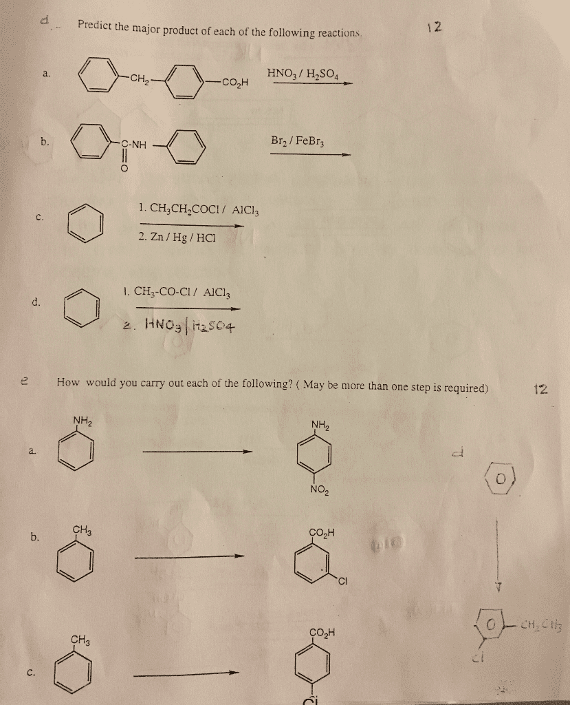 Oneclass Predict The Major Product Of Each Of The Following Reactions