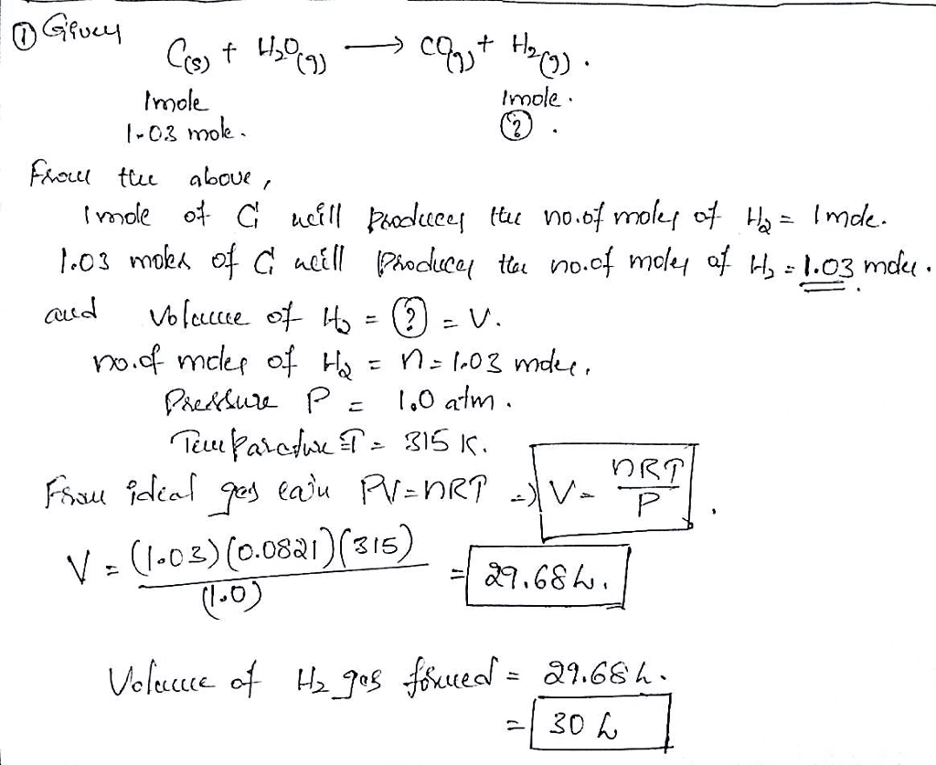 Oneclass 1 Consider The Chemical Reaction C S H2o G A Co G H2 G How Many Liters Of Hydrogen Gas