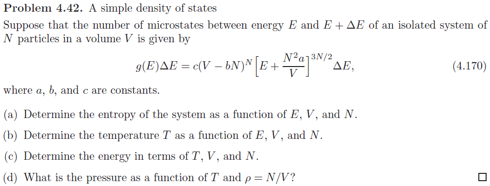 Oneclass A Simple Density Of States Suppose That The Number Of Microstates Between Energy E And E