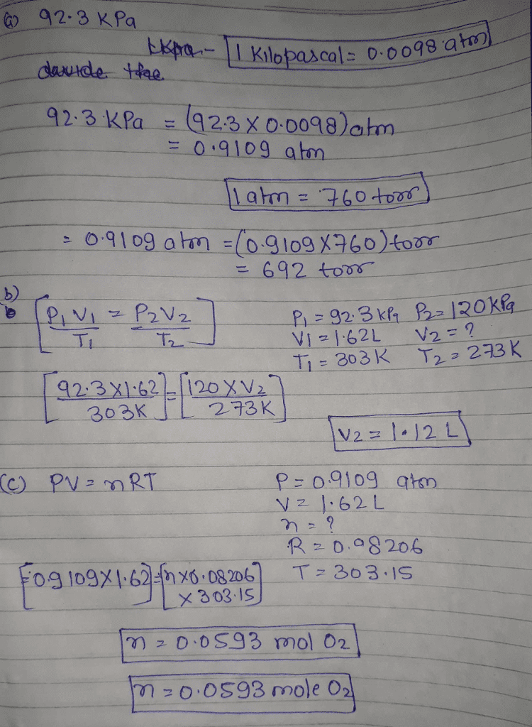 Oneclass Llal Is Its Volume At C 49 2 L D 37 1 L A E 33 6 L Question 12 An Oxygen Sample Of 1 62