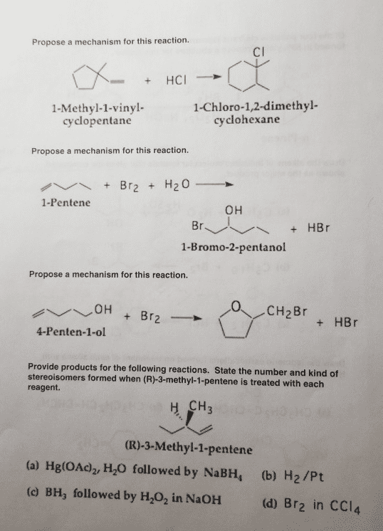 Oneclass Propose A Mechanism For This Reaction Cl N N 1 Methyl 1 Vinyl Cyclopentane 1 Chl
