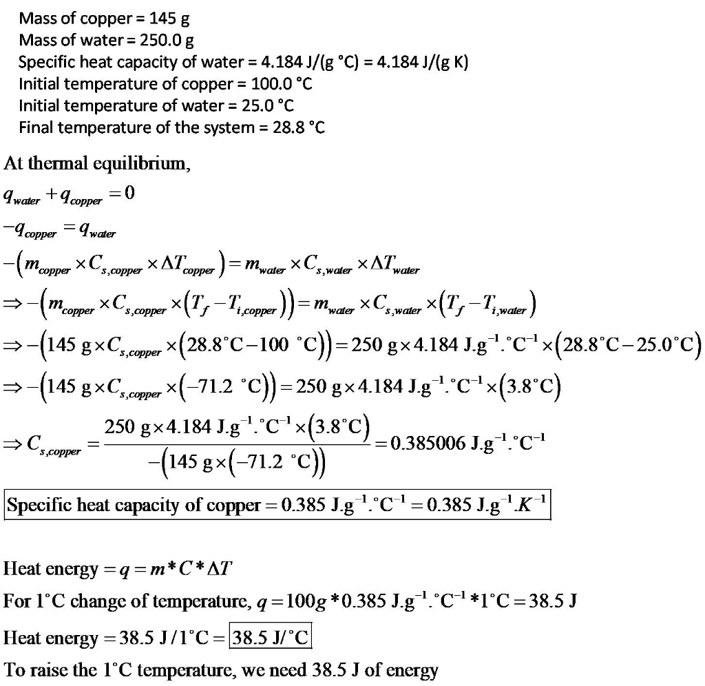 Oneclass Lecture Example At Your Desk In Group Ch4 184 J G K 1 145 G Sample Of Copper Metal At 10