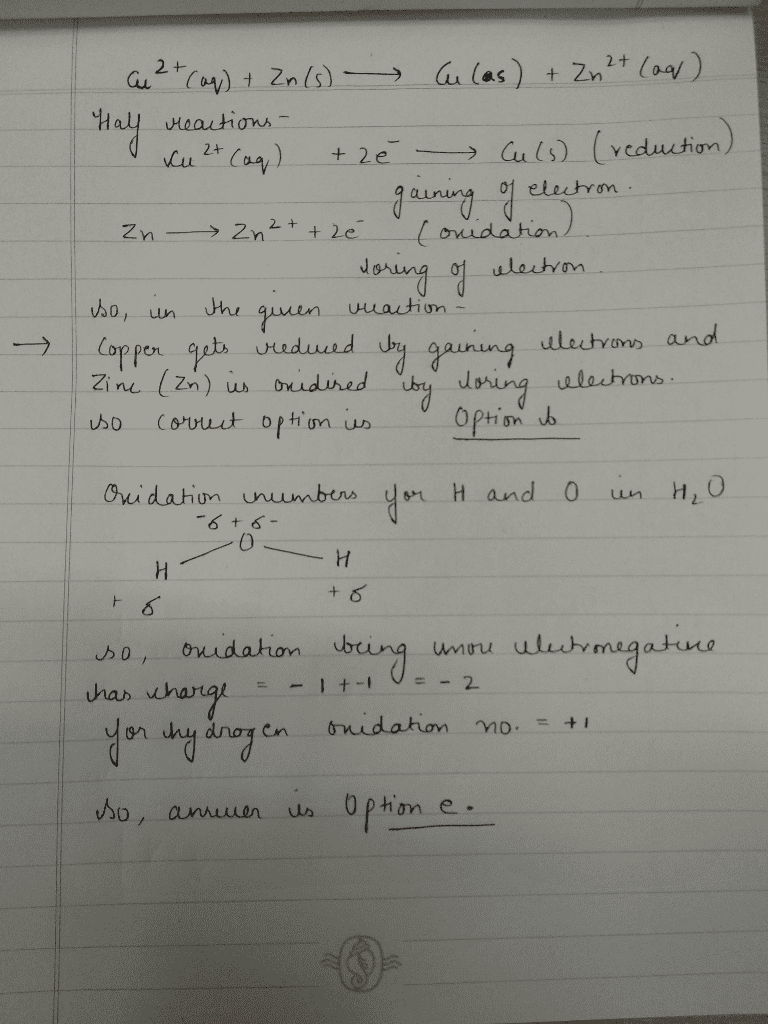 Oneclass Given The Following Redox Reaction Cu2 Aq Zn S A Zn2 Aq Cu S Identify Which Sub