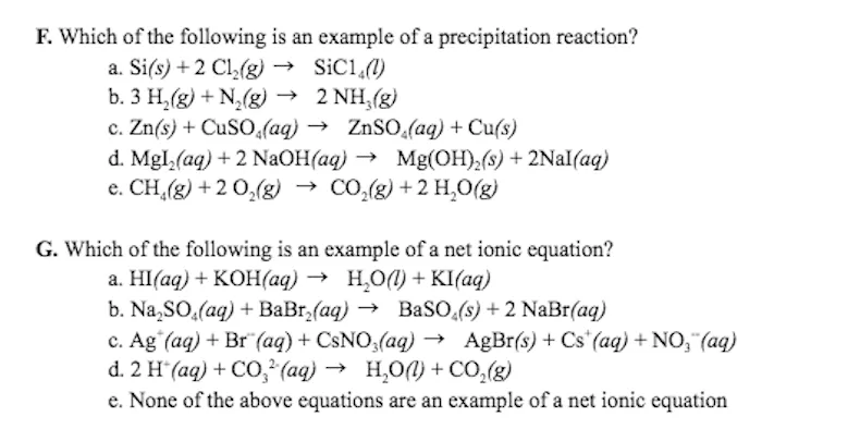 precipitation reaction examples