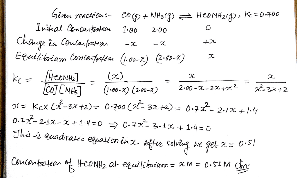 Oneclass Consider The Reaction Co G Nh3 G A œhconh2 G Kc 0 700 If A Reaction Vessel Initially Con