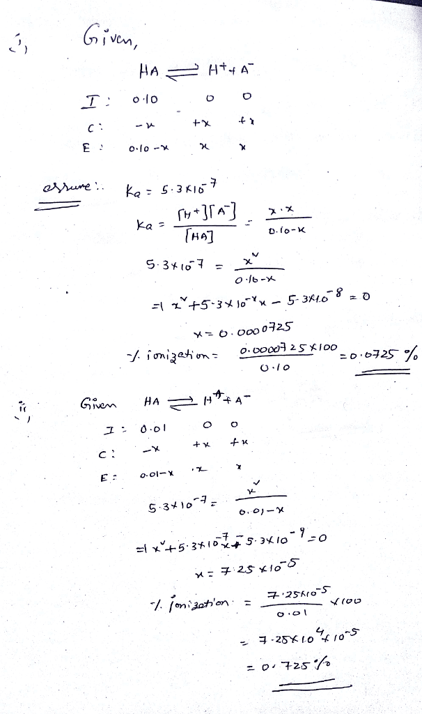 Oneclass A Part A Calculate The Percent Ionization Of Ha In A 0 10 M Solution Express Your Answer