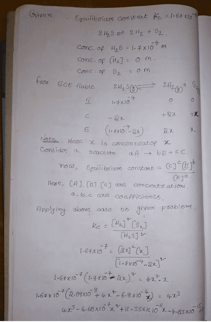 Oneclass Consider The Reaction For The Decomposition Of Hydrogen Disulfide 2h2s G A œ2h2 G S2 G