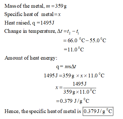 Oneclass If 1495 J Of Heat Is Needed To Raise The Temperature Of A 359 G Sample Of A Metal From 55 0