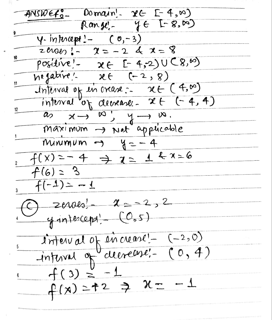 Oneclass Please Explain Answers By 11 9 The Square Of X Decreased B 13 15 Y Intercept 17 Positi