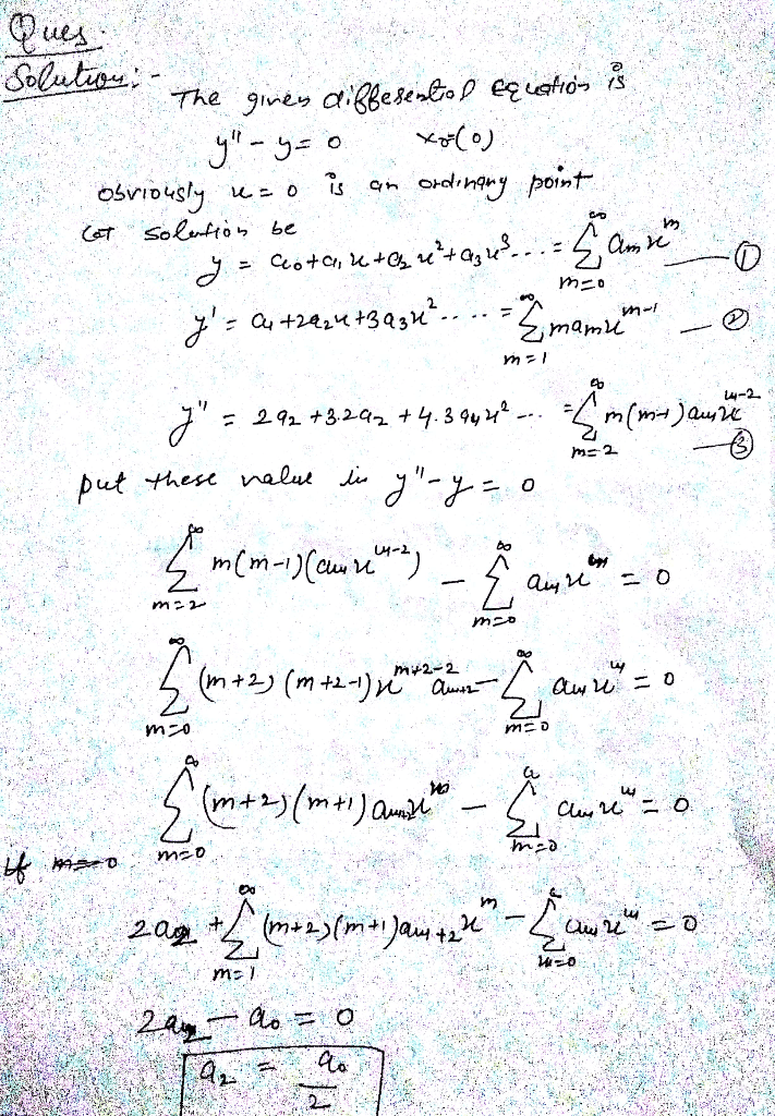 Oneclass Consider The Following A Seek Power Series Solutions Of The Given Differential Equation A