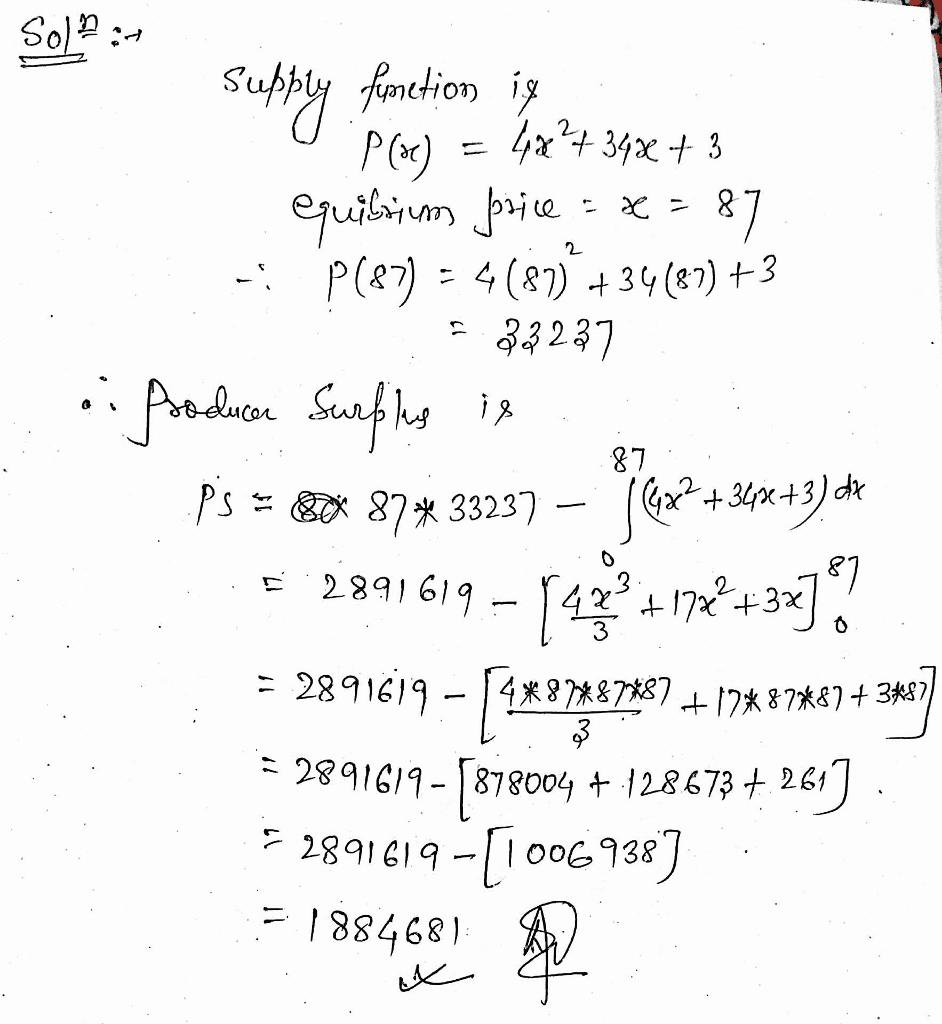 Oneclass In This Problem P Is In Dollars And X Is The Number Of Units Suppose That The Supply Func