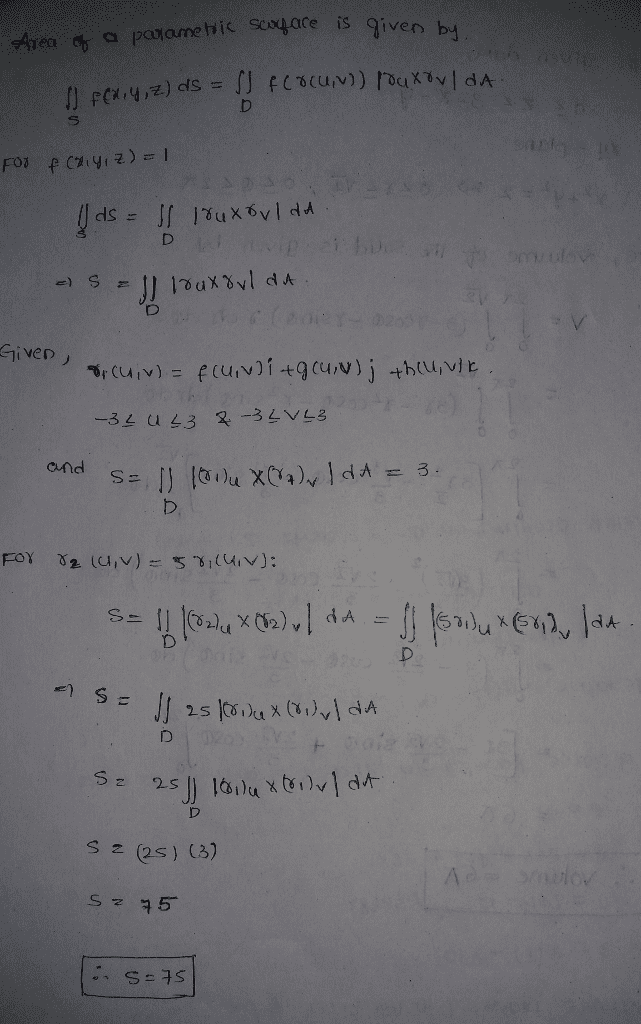 Oneclass If A Parametric Surface Given By R1 U V F U V I G U V J H U V K And Aˆ 3a Ua 3 Aˆ 3a Va