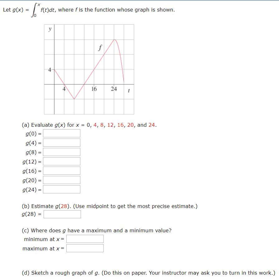 Oneclass Let G X F T Dt Where F Is The Function Whose Graph Is Shown 4 16 24 T A Evaluate G X