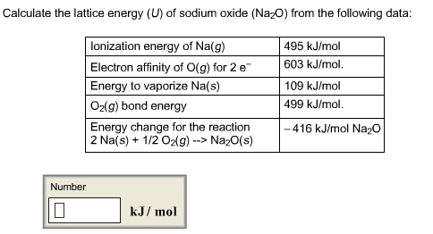 Oneclass Calculate The Lattice Energy U Of Sodium Oxide Na2o From The Following Data